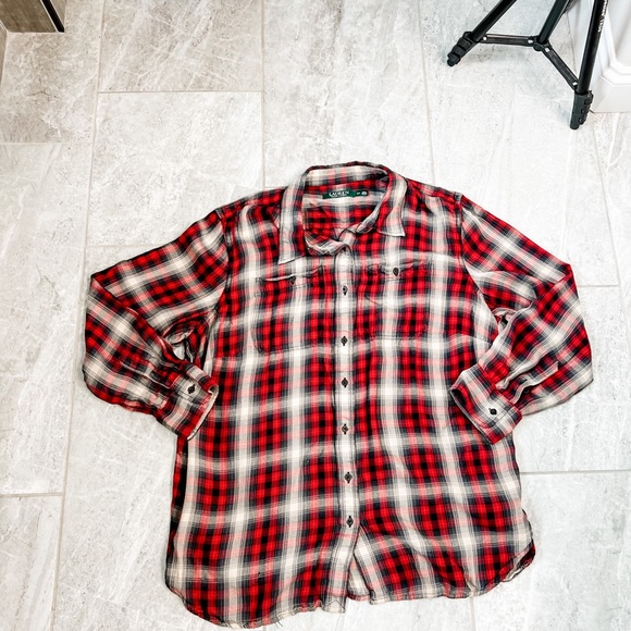 Lauren Ralph Lauren Red Plaid Long Sleeve Button Down Top Size 2X - Picture 3 of 8